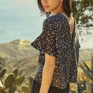 VETTA Flounce Sleeve Blouse in Vintage Black with White Dots